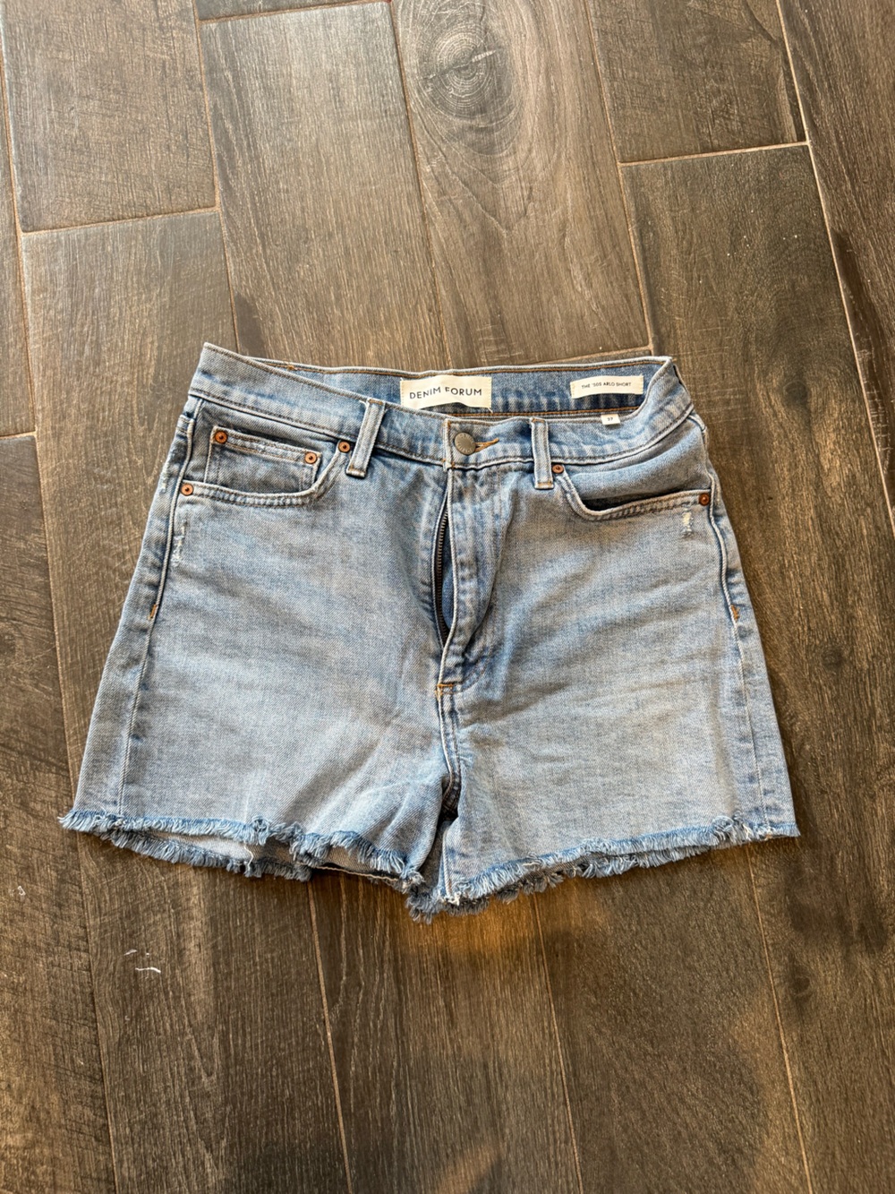 Denim Forum Light Blue Frayed Hem Jean Shorts